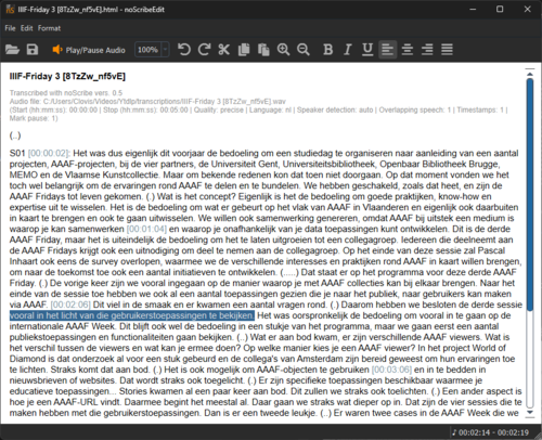 Corriger la transcription dans noScribe Editor.