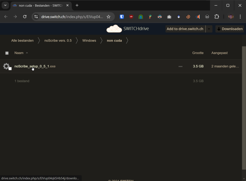 Screenshot van noscribe online locatie voor computers zonder dedicated gpu