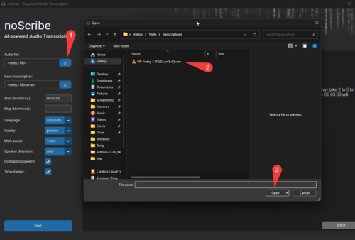 Sélectionnez un fichier à transcrire.