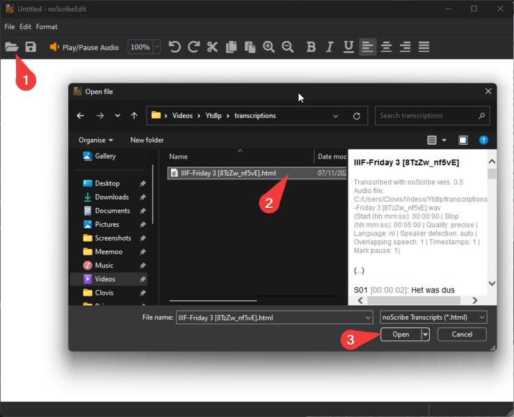 Bestand:Eerder gemaakt noscribe transcriptie editen.png