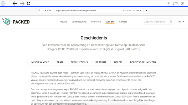 Via Webrecorder Player kan je doorheen je webarchief browsen