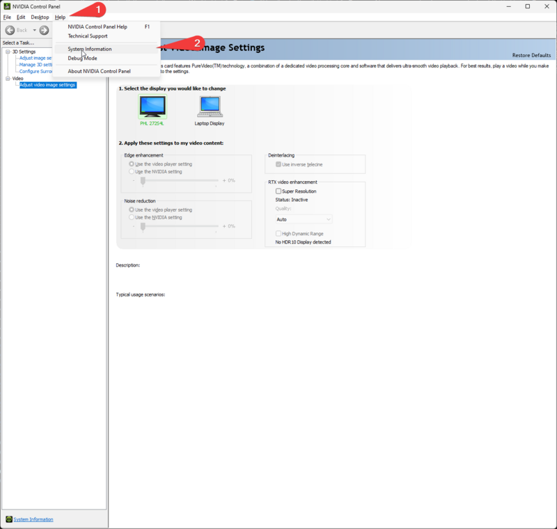 System information menu terug vinden in Nvidia Control Panel