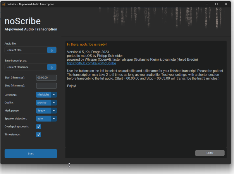 NoScribe zoals het er uit moet zien